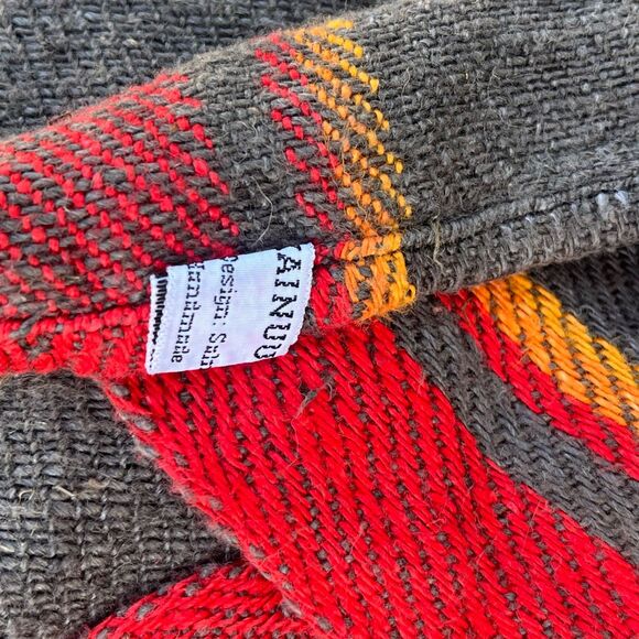 Vintage Poncho Cape Striped Finnish Textile Rug Bohemian decor - Picture 7 of 13